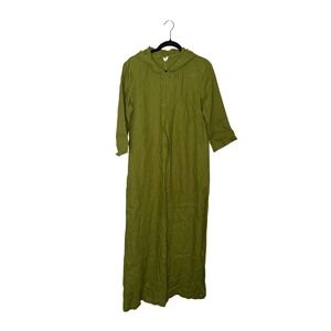 Linenbee Hooded Maxi Dress Womens OS Green Excellent Linen Lagenlook Boho Pocket